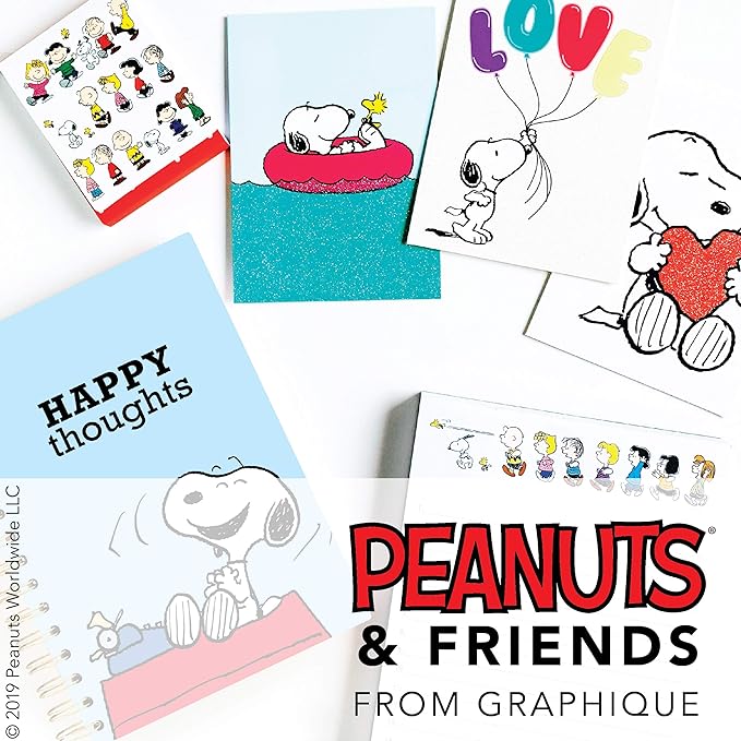 Graphique Peanuts "Happy Thoughts" Hard Bound Journal - 160 Ruled Pages, Vintage Peanuts Cartoon Cover w/"Happy Thoughts" Message Embellished w/Gold Foil, 6.25" x 8.25" x 1"