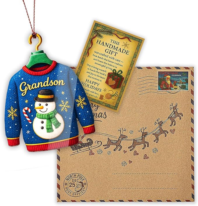 Grandson Christmas Ornament 2025 – Grandson Ornament Holiday Decor – Christmas Ornament – Suncatcher Effect Window Hanging – Car Hanging