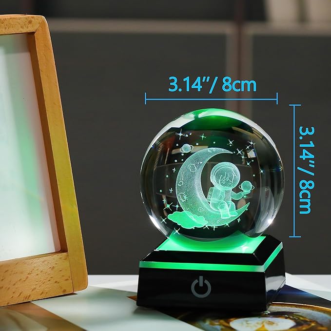 3d Astronaut Figurine Statue Crystal Ball 80mm 3.15inch - Space Astronomy Gifts Solar System Model Decor Crystal Sphere Unique Gifts For Men Him Birthday Dad Physics Science Teacher Night Light Lamp