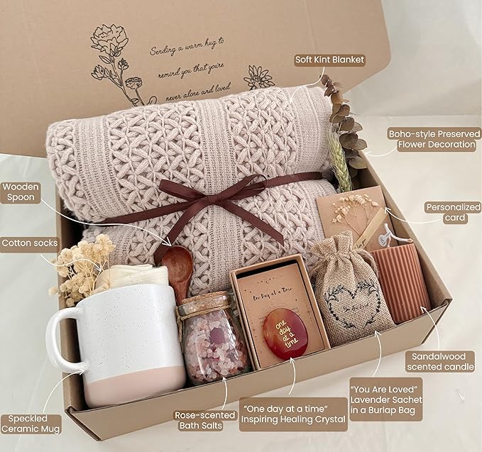 Get Well Soon Gift Baskets for Women - Earth Tone Self Care Package - After Surgery, Sympathy Gifts for Loss of Loved One, Thinking of You/Mothers Day/Grief/Bereavement/Miscarriage Gifts for Women