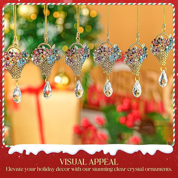 H&D HYALINE & DORA 6 Pcs Flower Basket Ornaments for Christmas Tree Basket Christmas Ornaments Decor Xmas Gifts for Flower Lovers, Women, Wife