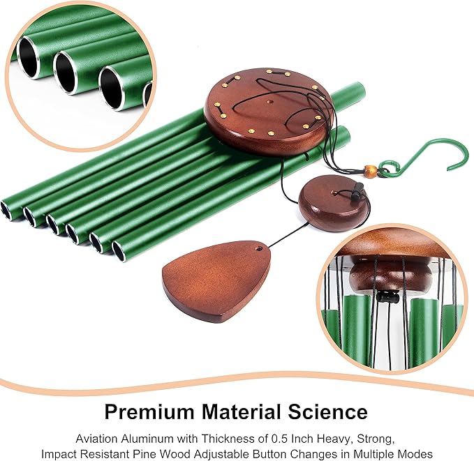 Large Aluminium Wind Chimes 37 Inches to Create a Zen Atmosphere Suitable for Outdoor, Garden, Patio Decoration. Classic Wind Chimes with Wind Catcher Suitable as A Gift for Unisex(Green)