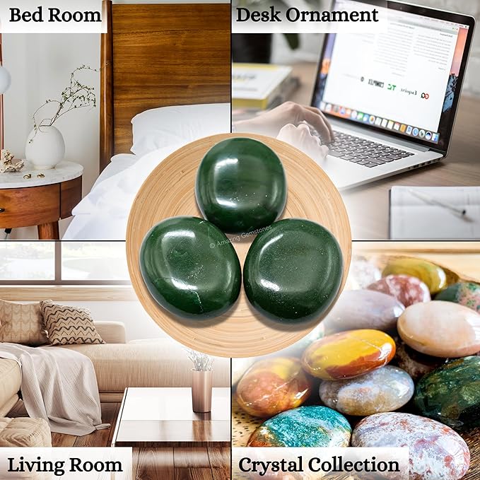 Amazing Gemstone Dark Green Aventurine Crystals and Healing Stones - Large Palm Stone Crystals Piedra - Crystal for Good Luck, Positive Energy, Meditation - Unique Stocking Stuffers, Gifts for Women