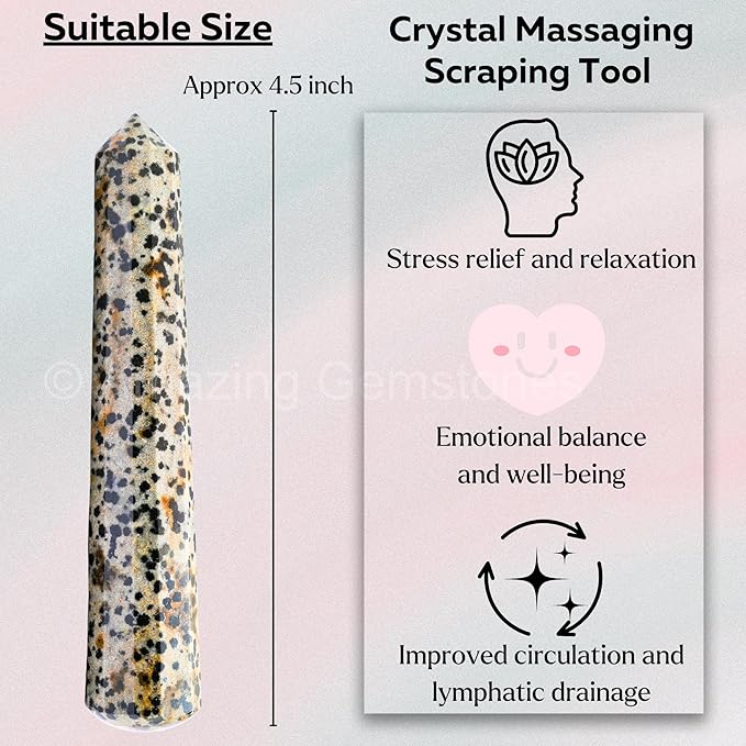 Amazing Gemstone Dalmatian Jasper Crystal Wand Massage Stick - Pelvic Wand Gua Sha for Adults - Crystals and Healing Stones Massage Wands for Adults Gifts (Pointed)