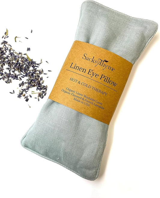 Sacksy Thyme Organic Linen Eye Pillow - Lavender & Flaxseed for Relaxation, Yoga, Stress Relief - Microwavable Heating Pad & Cool Compress - Made in USA - Gifts for Meditation