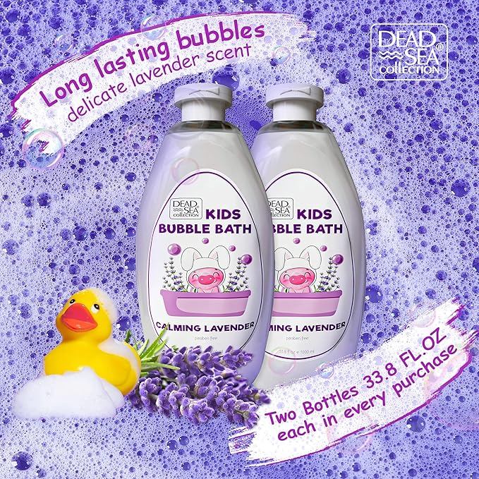 Dead Sea Collection Bubble Bath Kids with Lavender - Cleansing and Moisturizing Liquid Bath Bubbles - Lavender Oil and Pure Dead Sea Minerals - Pack of 2 Large Bottles (67.6 fl.oz)