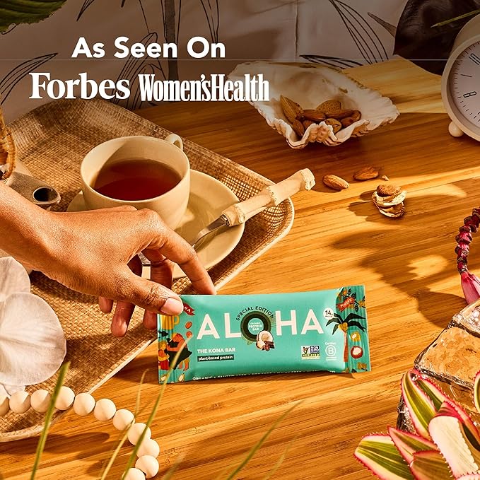 ALOHA Organic Plant Based Protein Bars | The Kona Bar - Special Edition | 6 Count, 1.98oz Bars | Vegan, Low Sugar, Gluten Free, Paleo, Low Carb, Non-GMO, Stevia Free, Soy Free, No Erythritol