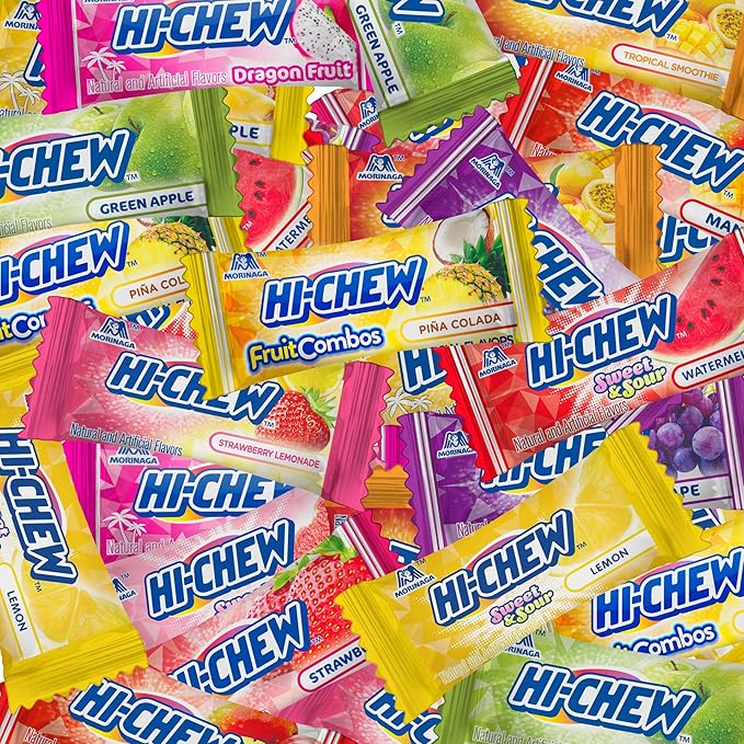 HI-CHEW Variety Mix Bulk, 220+ Pieces, 4 Stand Up Pouches - Tropical Fruit Combos Sweet and Sour, Chewy Fun Soft Candy - Immensely Juicy Fruity Flavors - Individually Wrapped for Halloween Sharing