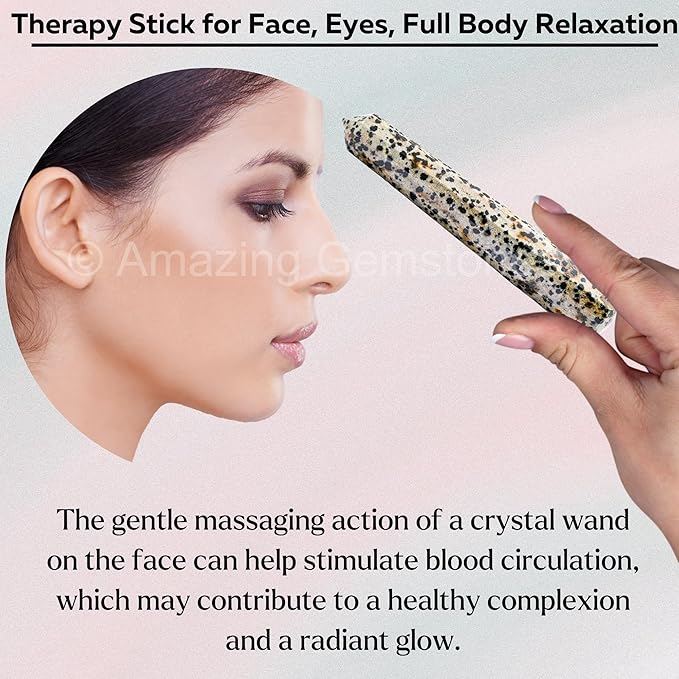 Amazing Gemstone Dalmatian Jasper Crystal Wand Massage Stick - Pelvic Wand Gua Sha for Adults - Crystals and Healing Stones Massage Wands for Adults Gifts (Pointed)