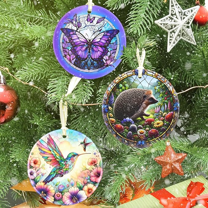 Hedgehog Christmas Ornament - 3.5 Inch Ceramic Hanging Decor for Christmas Tree, Gifts & Holiday Presents