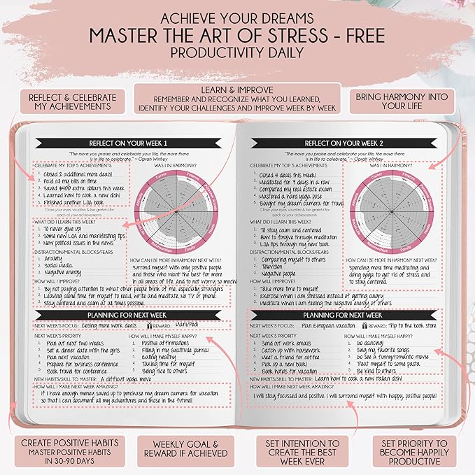 Gratitude Journal for Women & Men - 5 Minute Self Care Journal | 90-Day Undated Daily Planner for Positivity, Affirmations & Manifestation | Guided Mindfulness, Reflection | Vision Board + Stickers