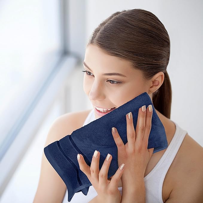 Utopia Towels 8 Piece Luxury Towel Set, 2 Bath, 2 Hand, and 4 Wash Cloths, 600 GSM Ring Spun Cotton, Highly Absorbent Viscose Stripe Towels, Ideal for Everyday use, Navy