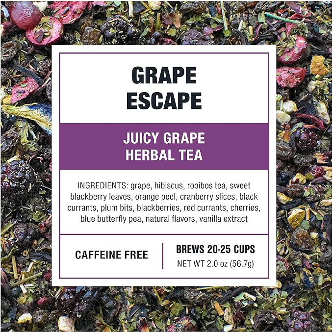 Tiesta Tea - Grape Escape, Loose Leaf, Juicy Grape Herbal Tea, Non-Caffeinated Fruit Blend, Makes Hot or Iced Up to 25 Cups, 2oz Resealable Pouch