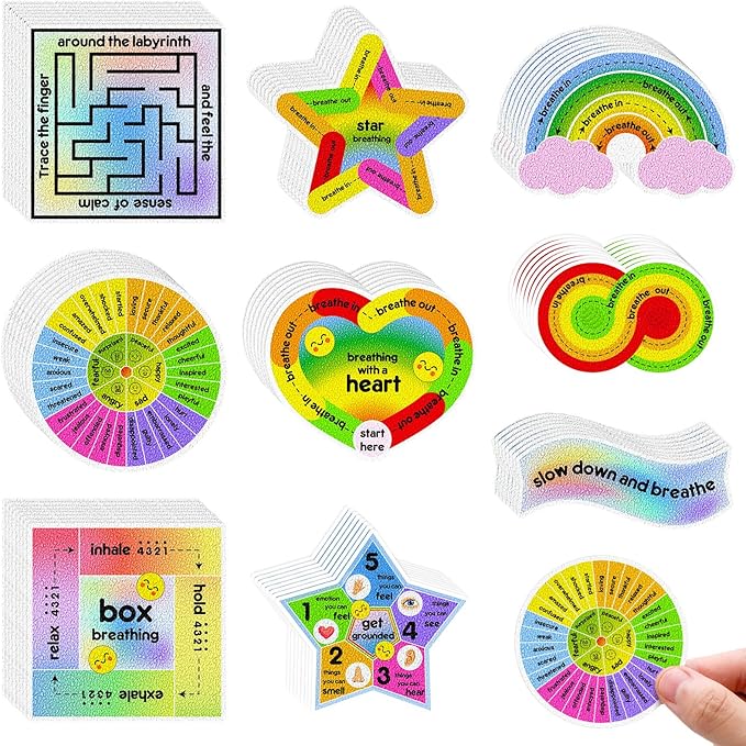 Libima 72 Pieces Anxiety Sensory Stickers Textured Stickers Fidget Mindfulness Sticker School Counselor Supplies Adult Sensory Items Anxiety Relief, 9 Styles(Cute Color)
