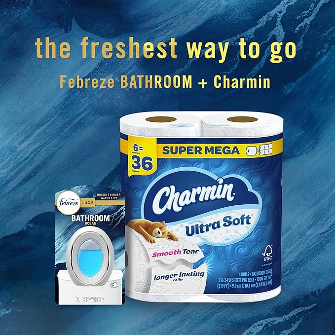 Febreze Bathroom Air Freshener, Odor-Fighting, Plug In Alternative, Air Fresheners for Home and Bathroom and Kitchen, Closet Air Fresheners, Ocean Scent, 4 Count - (Packaging May Vary)