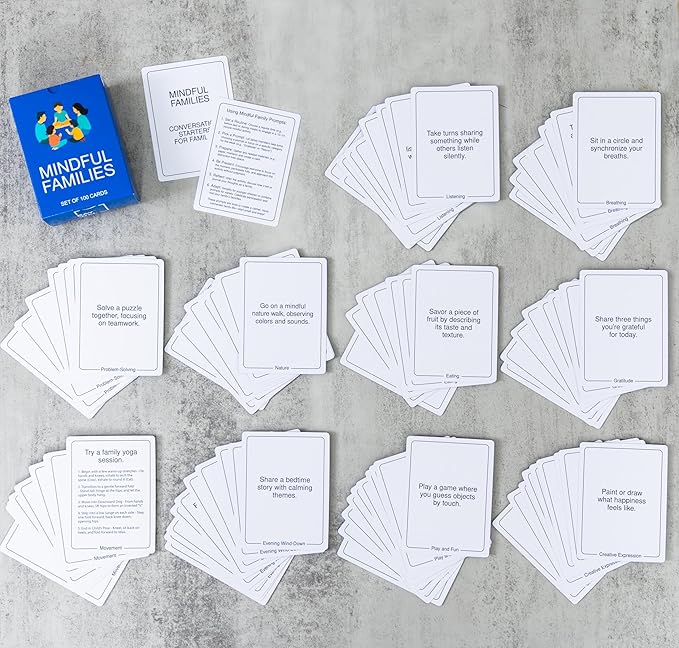 100 Mindful Families Conversation Cards – Mindfulness, Gratitude & Breathing Prompts for Self Care at Home, Travel & Therapy