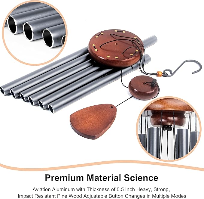 Large Aluminium Wind Chimes 37 Inches to Create a Zen Atmosphere Suitable for Outdoor, Garden, Patio Decoration. Classic Wind Chimes with Wind Catcher Suitable as A Gift for Unisex(Blue Grey)