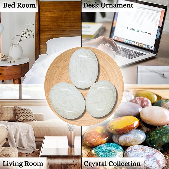 Amazing Gemstone Scolecite Crystals and Healing Stones - Large Palm Stone Crystals Piedra - Crystal for Good Luck, Balanced Positive Energy, Meditation - Unique Stocking Stuffers Gifts for Women, Men