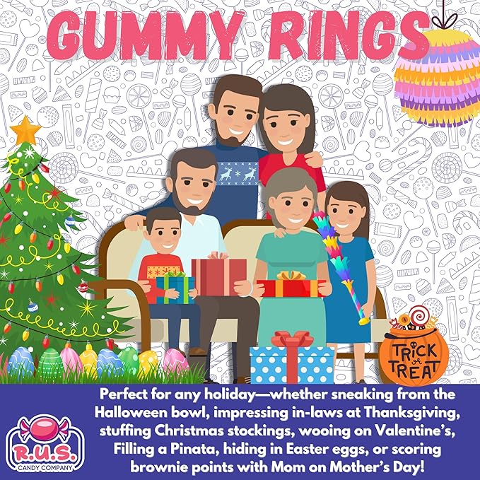 Blue Raspberry Ring Gummies 4.5 lbs Bulk Bag – Fruity Gummy Candy – Fresh, Soft & Chewy – Party, Snack, Candy Buffet – by RUS Candy Company (Blue Raspberry)