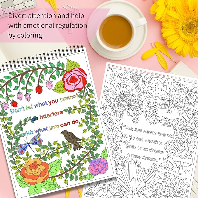 Elfew 3 Pack Inspirational Words Coloring Books for Adults, 60+ Positive and Motivational Quote, Coloring Books Spiral Bound, A4 Thick Art Paper, Gifts for Office Stress Relief and Relaxation