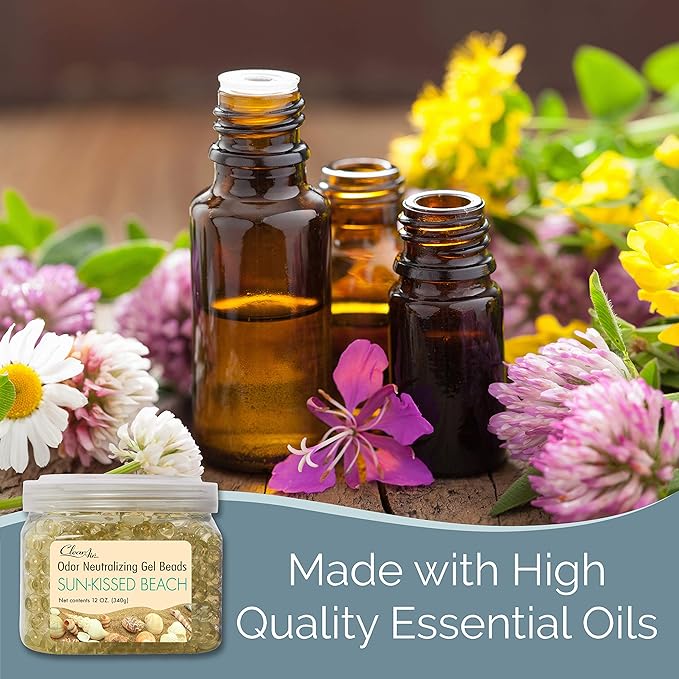 Clear Air Odor Eliminator Gel Beads - 12 oz, Pack of 2 - Air Freshener Made with Essential Oils - Eliminates Odors in Bathrooms, Cars, Boats, RVs & Pet Areas - Sun-Kissed Beach Scent