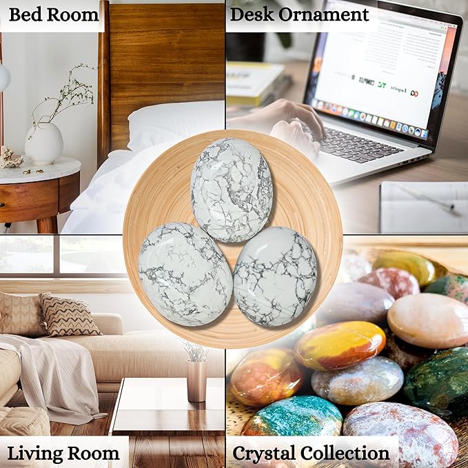 Amazing Gemstone Howlite Crystals and Healing Stones - Large Palm Stone Crystals Piedra - Crystal for Good Luck, Balanced Positive Energy, Meditation - Unique Stocking Stuffers Gifts for Women, Men