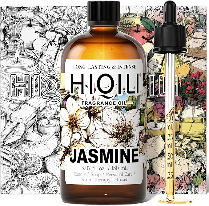 HIQILI Jasmine Fragrance Oil for Aromatherapy Diffuser, Floral Scent for Candle, Perfume Making, Skin Care, Laundry Essential Oil - 5.07 Fl Oz