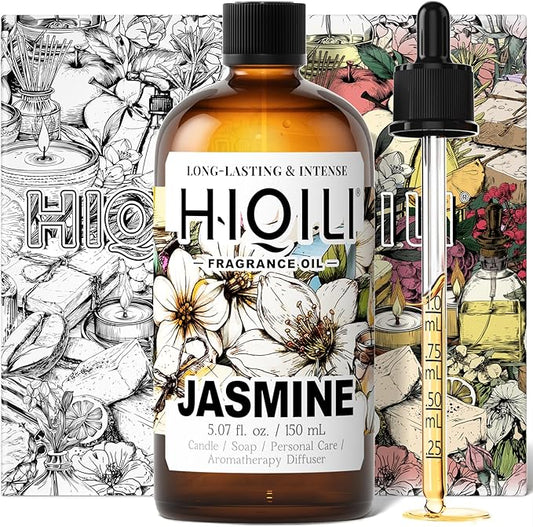 HIQILI Jasmine Fragrance Oil for Aromatherapy Diffuser, Floral Scent for Candle, Perfume Making, Skin Care, Laundry Essential Oil - 5.07 Fl Oz