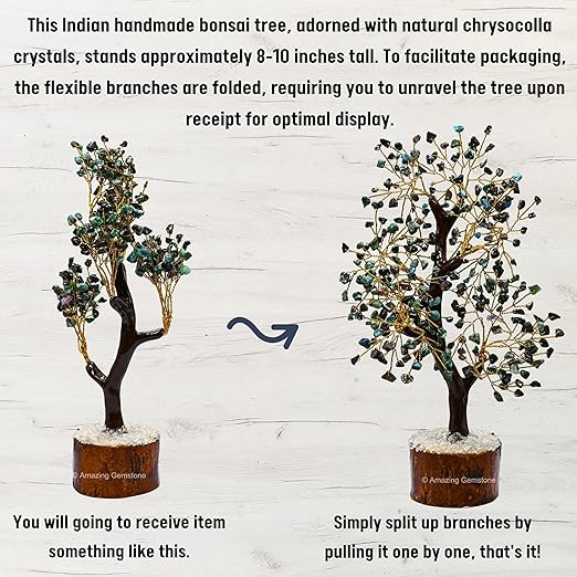Amazing Gemstone Crystals and Healing Stones Birthday Gifts for Women - Chrysocolla Crystal Tree of Life Home Decor Stocking Stuffers, Bookshelf, Room, Meditation Gift for Dad, Unique Birthday Gifts
