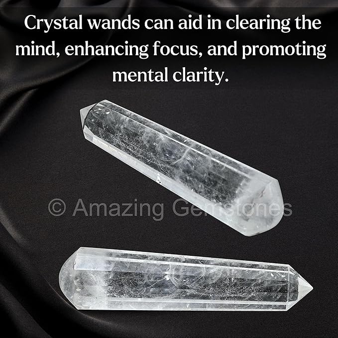Amazing Gemstone Clear Quartz Crystal Wand Massage Stick - Pelvic Wand Gua Sha for Adults - Crystals and Healing Stones Massage Wands for Adults Gifts (Pointed)
