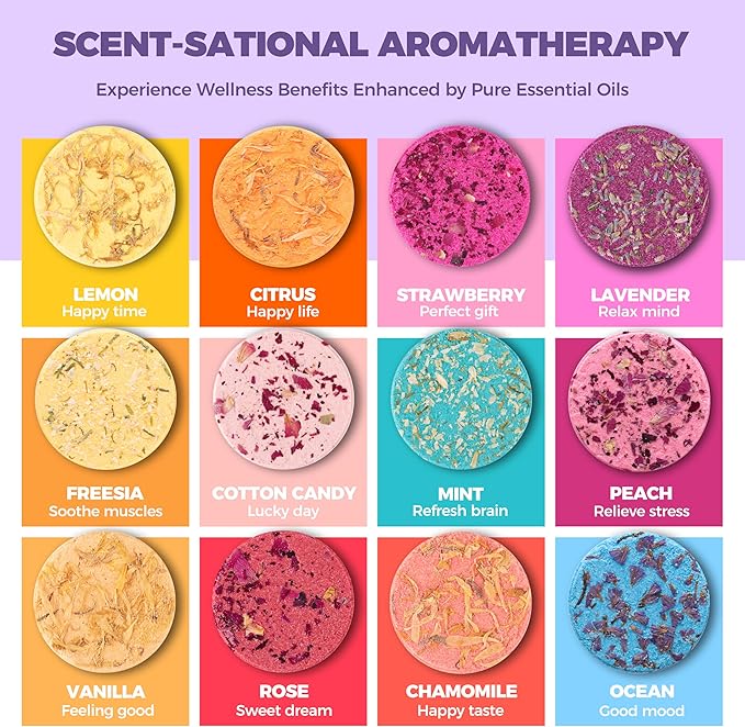 D&T 12-Pack Shower Steamers Aromatherapy - Variety Pack of 12 Foiled 6% Scent Shower Steamers. Self-Care Gifts for Her, Him, and Them. Mixed Scent-Sational Set…