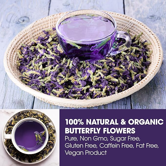 KEYXE - Organic Butterfly Pea Flowers Tea Bags, 100% CERTIFIED Organic and Pure from Butterfly Pea Flower Dried, Herbal Flower Tea for Relaxation, Mocktails, and Natural Food Coloring, Caffeine-Free, Sugar-Free, Non-GMO- ( 30 teabags )