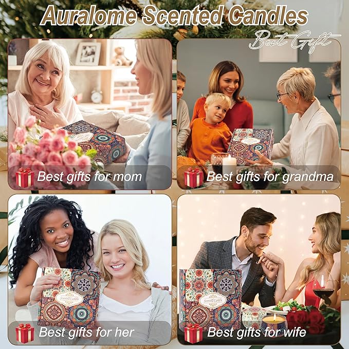 Scented Candles Gift Set - Women Candle Set Natural Soy Wax Aromatherapy Candle Small Gifts 120H Burn Time Candle 4 Pack 4.4 Oz for Christmas Birthday Mum Girl Teacher Mothers Day Bath