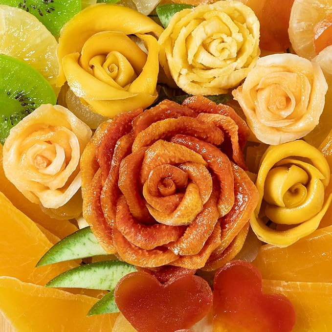 Dried Fruit Gift Basket- Heart Shaped Food Tray- Gourmet Assortment of Premium Tropical Fruits in Reusable Bamboo Heart Basket – Healthy Holiday Snack Gift for Thanksgiving, Christmas, Corporate Gifting- Bonnie and Pop