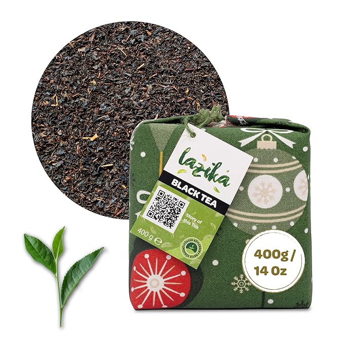 Lazika Black Loose Leaf Tea, 14.1 Oz, Breakfast Tea with Petite Fabric Gift Pack, Early Harvest, Handcrafted