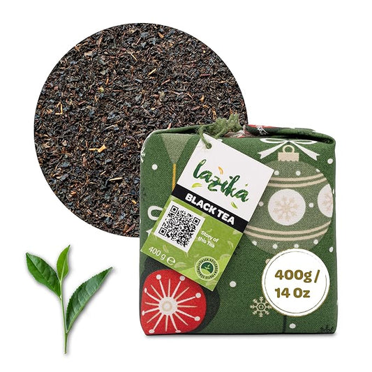 Lazika Black Loose Leaf Tea, 14.1 Oz, Breakfast Tea with Petite Fabric Gift Pack, Early Harvest, Handcrafted