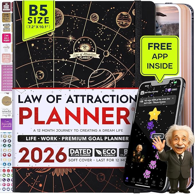 2026 Planner Weekly and Monthly | Law of Attraction Planner with Panduo App | A 12 Month Journey for Productivity, Gratitude & Goal Setting | Includes Foldable Vision Board, Gift Box & Stickers