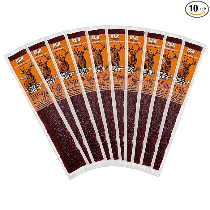 Buffalo Bob's Wild Game Meat Snack - Elk and Beef Hickory Smoked Jerky 10 Pack
