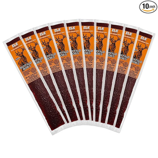 Buffalo Bob's Wild Game Meat Snack - Elk and Beef Hickory Smoked Jerky 10 Pack