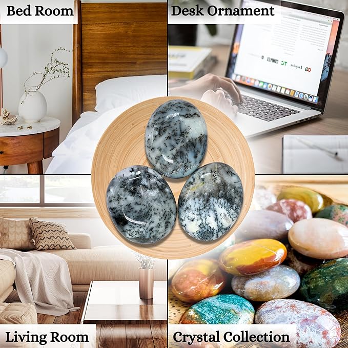 Amazing Gemstone Dendrite Opal Crystals and Healing Stones - Large Palm Stone Crystals Piedra - Crystal for Good Luck, Balanced Positive Energy, Meditation - Unique Stocking Stuffers, Gifts for Women