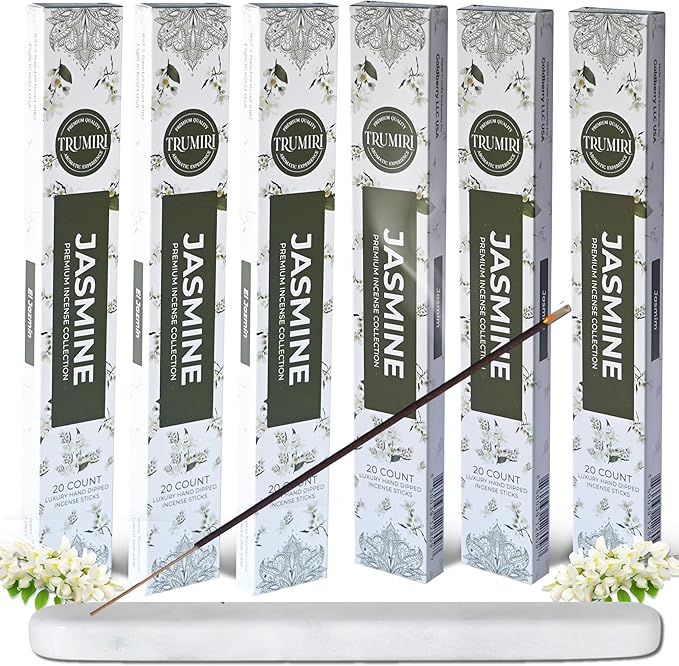 Jasmine Incense Sticks - Total 120 Insence-Sticks - 6 Packs of 20 Insense - Inciensos - Inscents - Natural Non Toxic Ingredients - Incents - Incence - Inscense - Insents