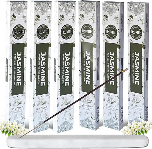 Jasmine Incense Sticks - Total 120 Insence-Sticks - 6 Packs of 20 Insense - Inciensos - Inscents - Natural Non Toxic Ingredients - Incents - Incence - Inscense - Insents