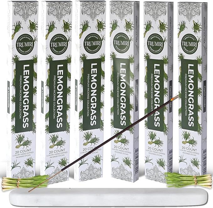 Lemongrass Incense Sticks for Backyard Patio - Total 120 Insence-Sticks - 6 Packs of 20 Insense - Inciensos - Inscents - Natural Non Toxic Ingredients - Incents - Incence - Inscense - Insents