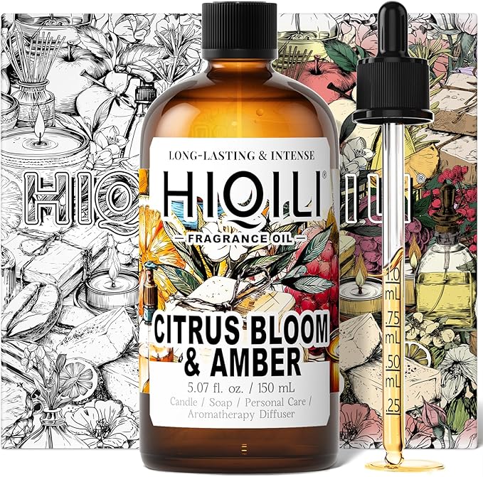 HIQILI Citrus Bloom & Amber Fragrance Oil for Candle, Soap Making, Floral Scent, Essential Oil Diffuser Use, Hair Care - 5.07 Fl Oz