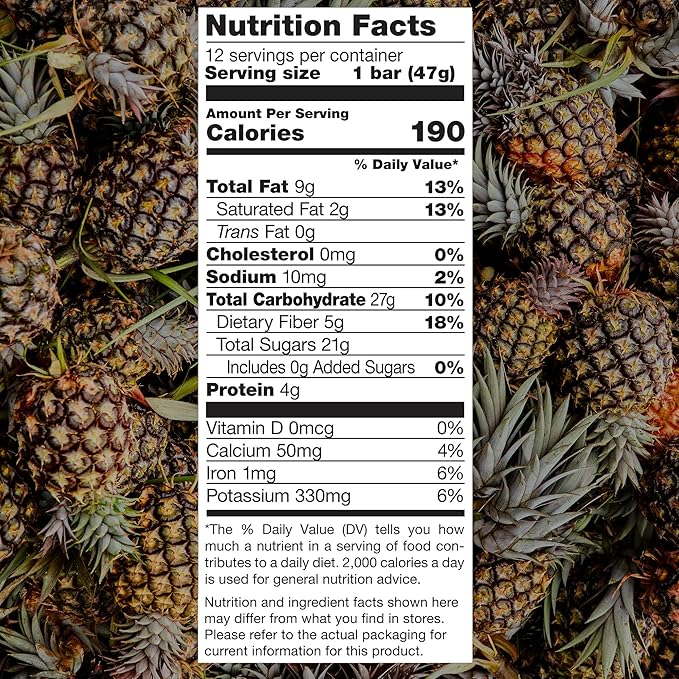 JONESBAR (Pineapple and Coconut, 12 Count (Pack of 1)), USDA Organic Fruit & Nut Bar, Non-GMO, Kosher, Vegan, Gluten Free, Simple Snack Bar