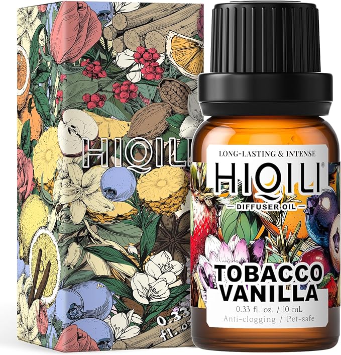 HIQILI Tobacco Vanilla Fragrance Oil, Refill for Diffusers & Humidifiers, Hotel-Grade Scent, Suitable for Home Use - 0.34 Fl Oz