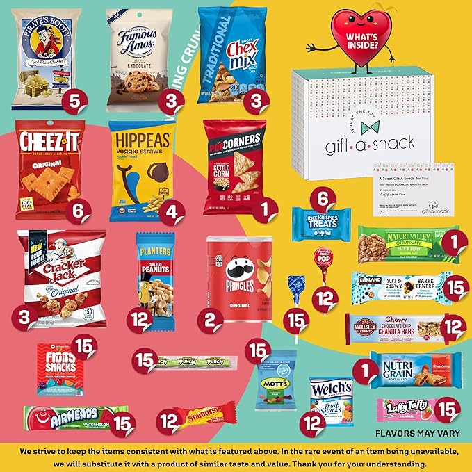 Gift A Snack - Haloween Trick or Treats Snack Box Care Package Variety Pack + Greeting Card (200 Count) Birthday Sweet Treats Gift Basket, Candies Chips Crackers Bars, Office Food Assortments