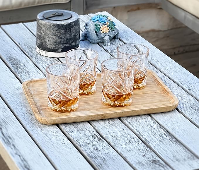 Bam&Boo Bamboo Serving Tray Natural Minimalist Rectangular (13.6” x 7.8" x 0.8") Coffee, Tea, Food, Drinks, Storage, Decor for Home, Kitchen, Bathroom