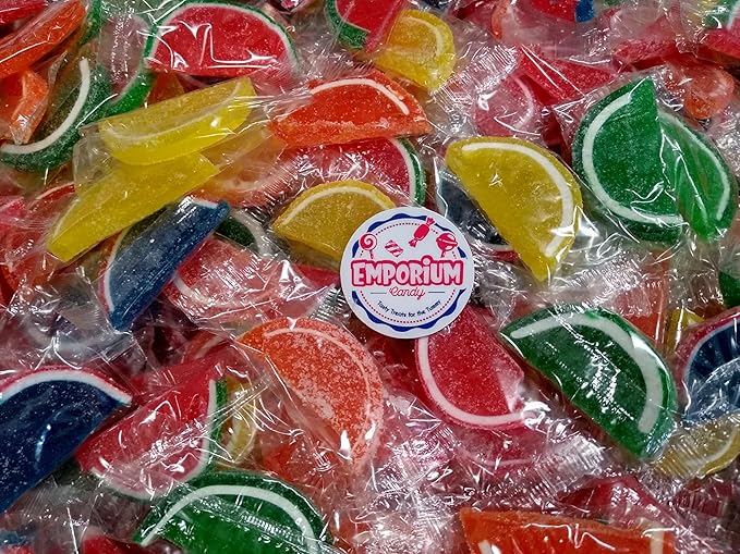 Assorted Fruit Slices - 2 lbs of Fresh Delicious Wrapped Sweet Sugar Sanded Orange Lime Watermelon Cherry Blue Raspberry Lemon Slices