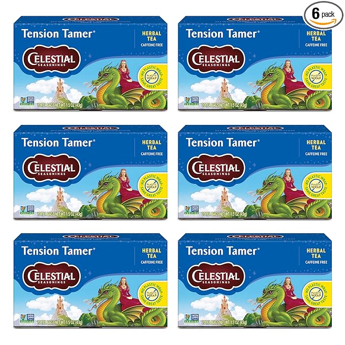 Celestial Seasonings Tension Tamer Herbal Tea, Caffeine Free, 20 Tea Bags Box (Pack of 6)